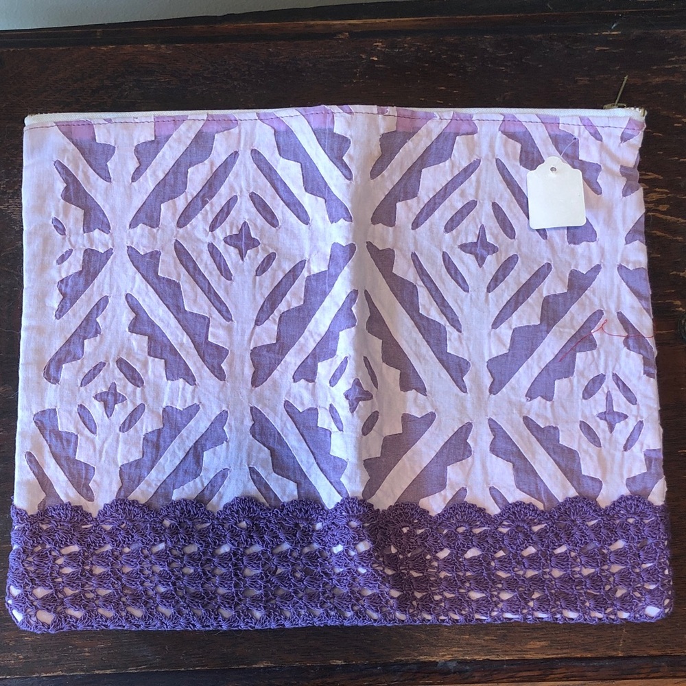 Purple Patterned Pouch with Lace Detail